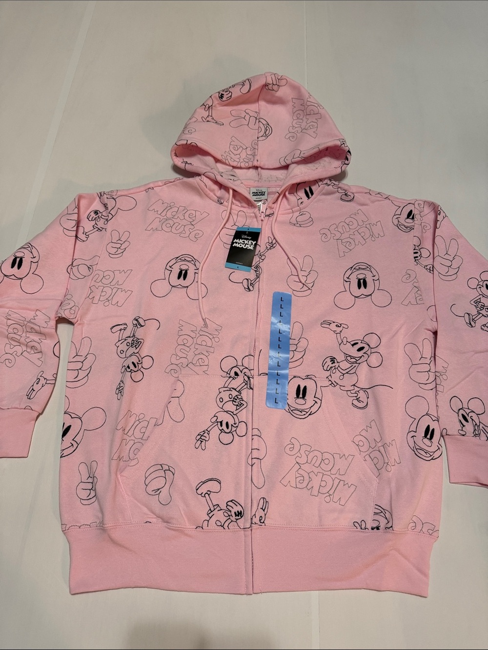 Disney Embroidered Mickey Mouse Pink Zip-Up Hoodie L, XL NWT
